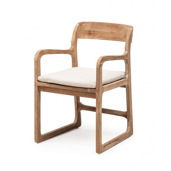 SONIA Dining Chair in Reclaimed Teak with Armrests and Seat Cushion