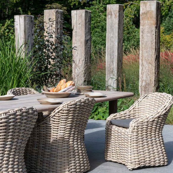 Table de jardin COLIN en teck recyclé gris naturel L350 H75cm