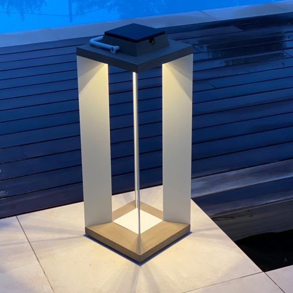 DURATEK Solar Lantern H65cm White Aluminium Rechargeable LED Adjustable Brightness