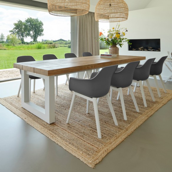 NEVADA Outdoor Dining Table 8 Seater in Teak and White Aluminium W320