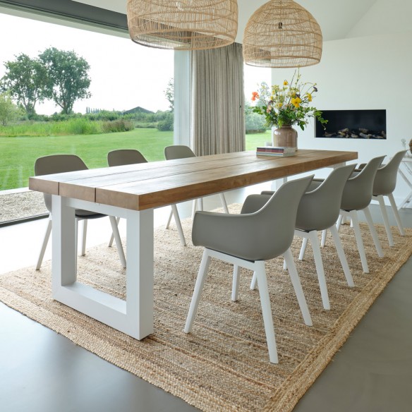 NEVADA Outdoor Dining Table 8 Seater in Teak and White Aluminium W240