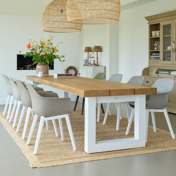 NEVADA Outdoor Dining Table 8 Seater in Teak and White Aluminium W240