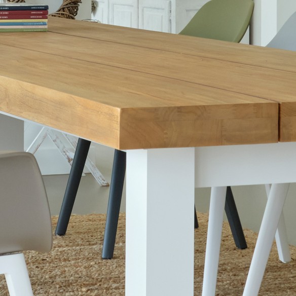 NEVADA Outdoor Dining Table 8 Seater in Teak and White Aluminium W240