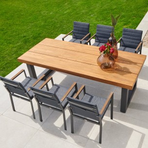 Ensemble Table de jardin NEVADA en teck/aluminium anthracite L240 et 6 chaises SOHO anthracite