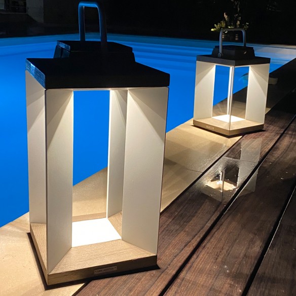 Les Jardins DURATEK Solar Lantern H45cm White Aluminium Rechargeable LED Adjustable Brightness