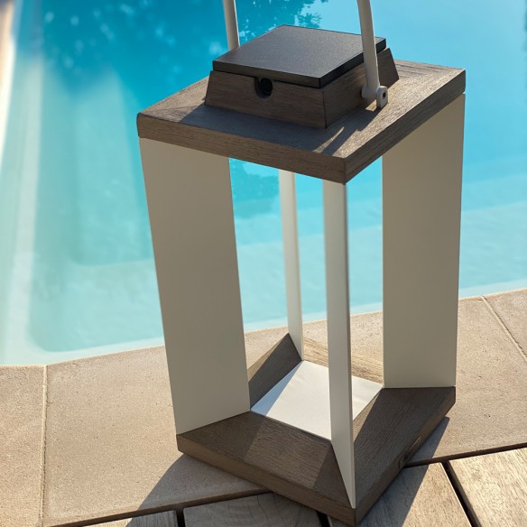 DURATEK Solar Lantern H45cm White Aluminium Rechargeable LED Adjustable Brightness
