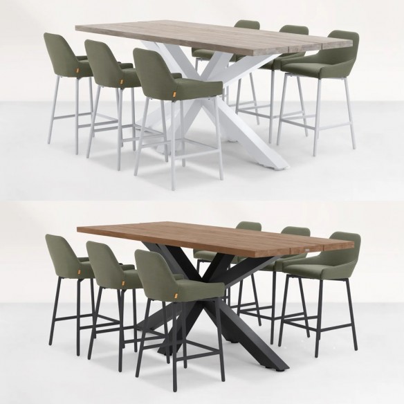 TIMOR 260 Garden Bar Set in Teak and Anthracite Aluminum with 8 MISTGREY Bar Chairs