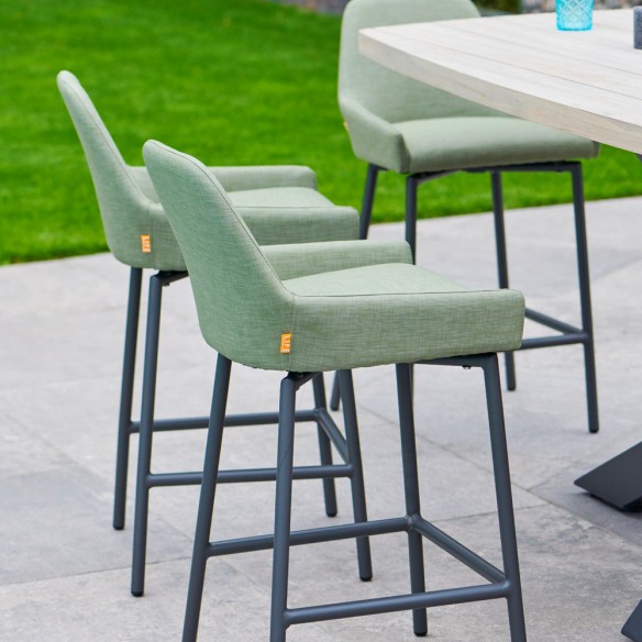 TIMOR 260 Garden Bar Set in Grey Teak and Anthracite Aluminum with 8 OLIVE GREEN Bar Chairs