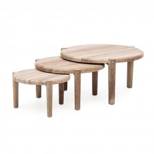 FELIX Round Coffee Tables Trio in Reclaimed Teak H33cm H37cm H42cm 2
