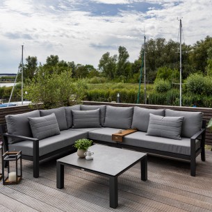MISTGREY GRAPHITE Lounge Set 6 Seater Aluminium Grey with Concrete Look Ceramic Coffee Table