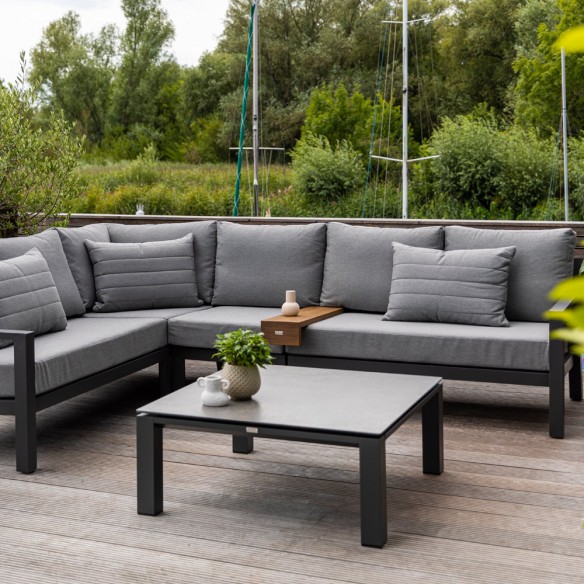 MISTGREY GRAPHITE Lounge Set 6 Seater Aluminium Grey with Concrete Look Ceramic Coffee Table