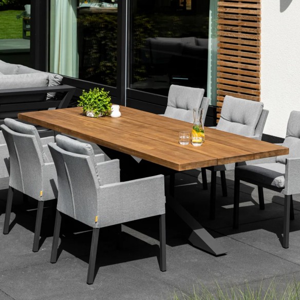 Ensemble Table de jardin TIMOR en teck/aluminium anthracite L230 et 6 chaises CARIBBEAN MISTGREY