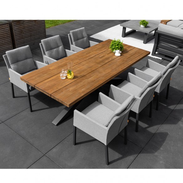 Ensemble Table de jardin TIMOR en teck/aluminium anthracite L230 et 6 chaises CARIBBEAN MISTGREY