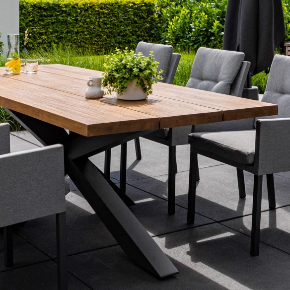Ensemble Table de jardin TIMOR en teck/aluminium anthracite L230 et 6 chaises CARIBBEAN MISTGREY