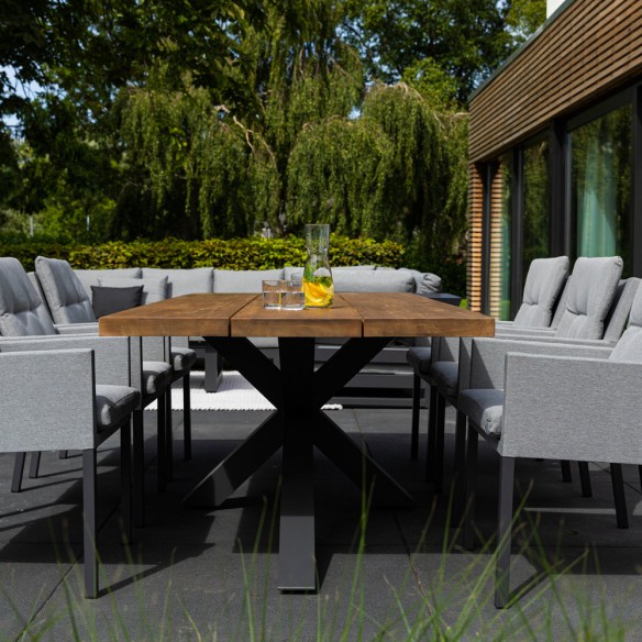 Outdoor Dining Set TIMOR table in teak/anthracite aluminum W230 and 6  CARIBBEAN MISTGREY chairs