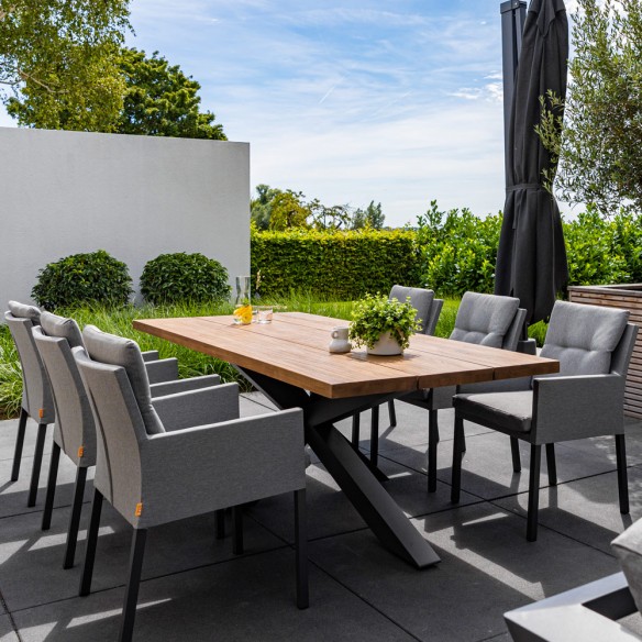 Ensemble Table de jardin TIMOR en teck/aluminium anthracite L230 et 6 chaises CARIBBEAN MISTGREY