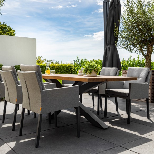 Outdoor Dining Set TIMOR table in teak/anthracite aluminum W230 and 6  CARIBBEAN MISTGREY chairs