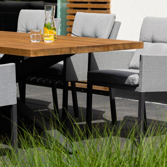 Ensemble Table de jardin TIMOR en teck/aluminium anthracite L230 et 6 chaises CARIBBEAN MISTGREY