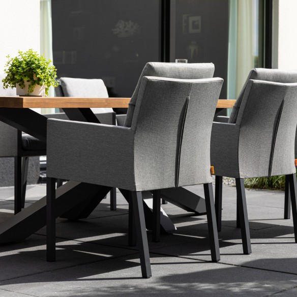 Ensemble Table de jardin TIMOR en teck/aluminium anthracite L230 et 6 chaises CARIBBEAN MISTGREY