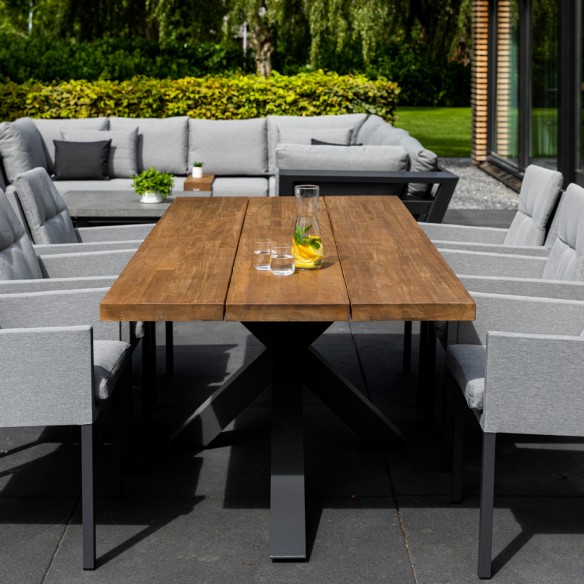 Ensemble Table de jardin TIMOR en teck/aluminium anthracite L230 et 6 chaises CARIBBEAN MISTGREY