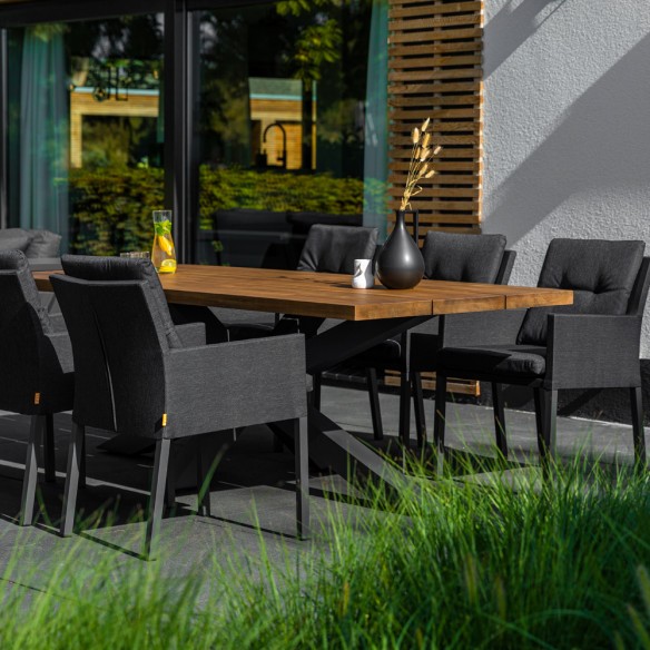 Ensemble Table de jardin TIMOR en teck/aluminium anthracite L230 et 6 chaises CARIBBEAN GRAPHITE