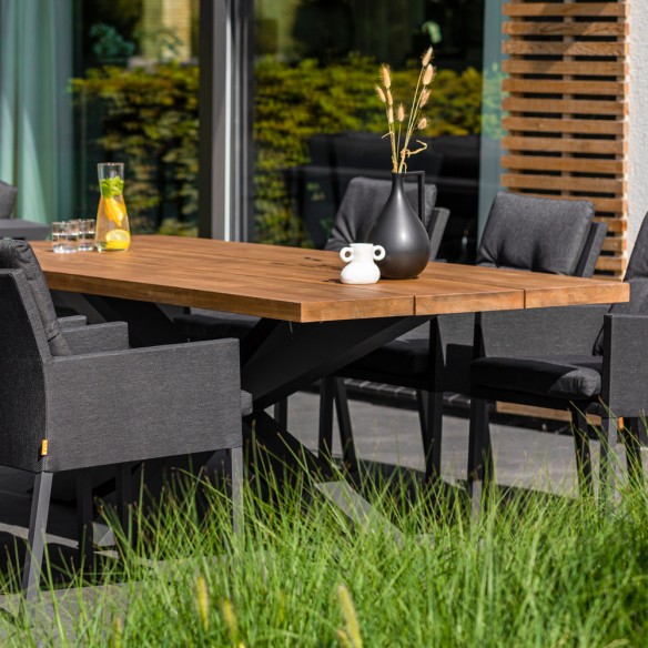Ensemble Table de jardin TIMOR en teck/aluminium anthracite L230 et 6 chaises CARIBBEAN GRAPHITE
