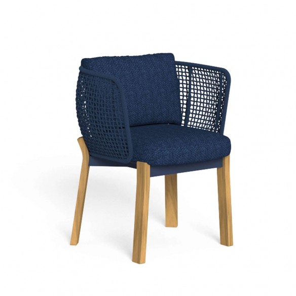 ALFERO Dining Chair Natural Wood Colour and Ocean Blue Fabric