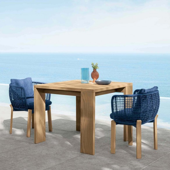 ALFERO Dining Chair Natural Wood Colour and Ocean Blue Fabric