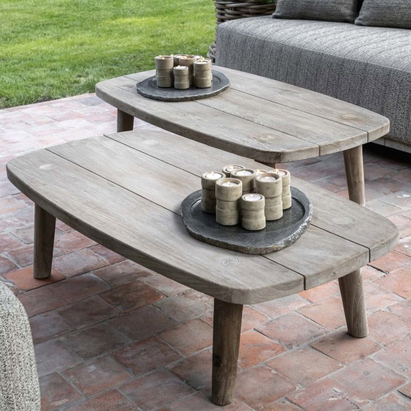 Table basse de jardin CARLA rectangulaire en teck recyclé gris naturel L120cm