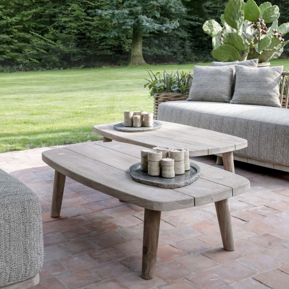 Table basse de jardin CARLA rectangulaire en teck recyclé gris naturel L120cm