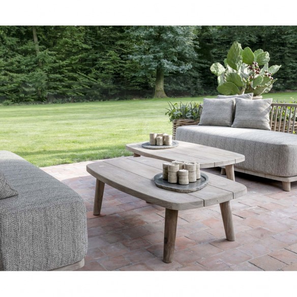 Table basse de jardin CARLA rectangulaire en teck recyclé gris naturel L120cm