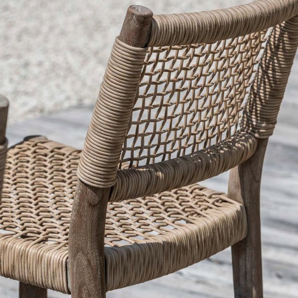 Chaise haute MONA en teck recyclé gris naturel avec coussin d’assise