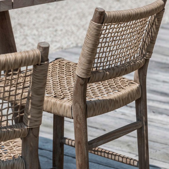 Chaise haute MONA en teck recyclé gris naturel avec coussin d’assise