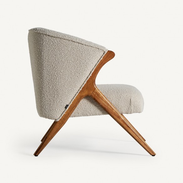 PAVIA Armchair in Pine Wood combined with Bouclé Cotton