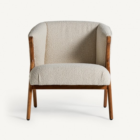 PAVIA Armchair in Pine Wood combined with Bouclé Cotton