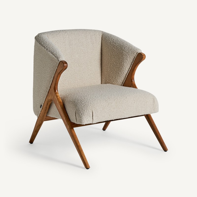 Fauteuil PAVIA en bois de pin et coton bouclé