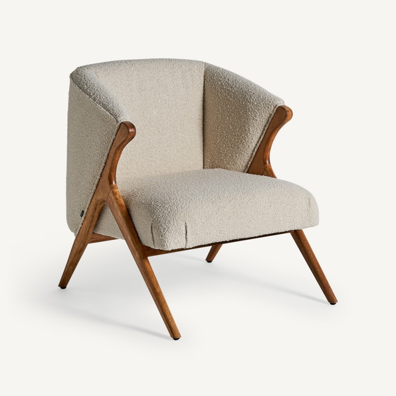 PAVIA Armchair in Pine Wood combined with Bouclé Cotton