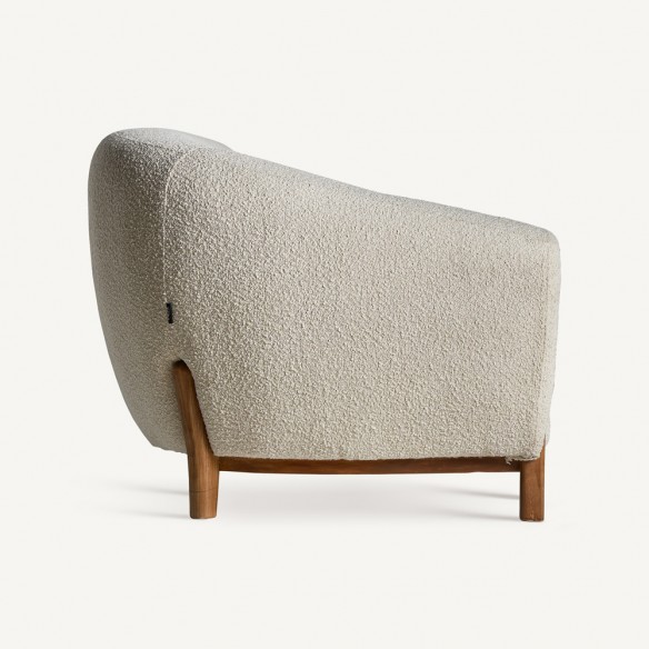 PAVIA Sofa 3 Seater in Wood and White Bouclé Fabric