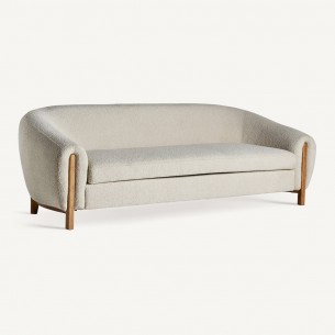 PAVIA Sofa 3 Seater in Wood and White Bouclé Fabric