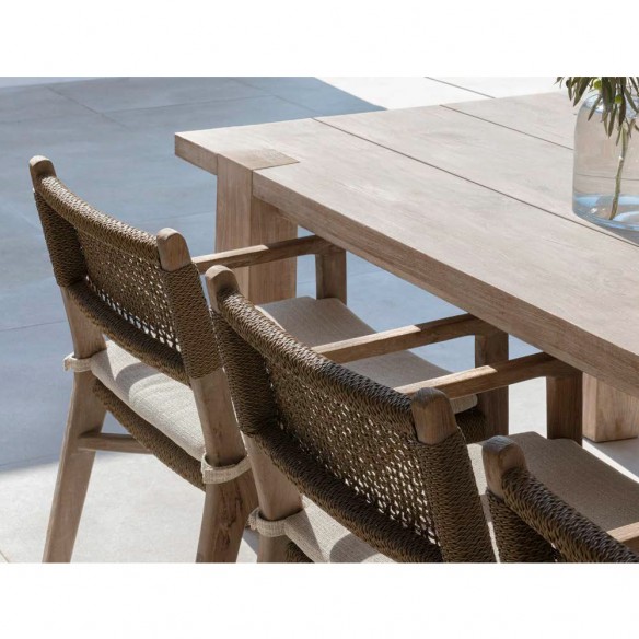 FLORA Dining Chair in Reclaimed Teak with Armrests and Seat Cushion