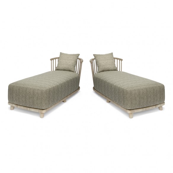 Duo de chaises longues CARLA en teck recyclé gris naturel avec