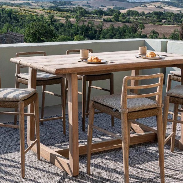 Table haute de jardin DELMON en teck recyclé gris naturel L180