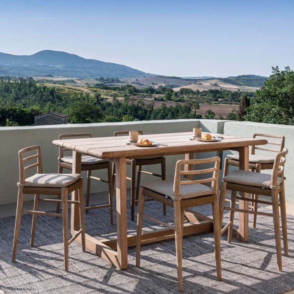 Table haute de jardin DELMON en teck recyclé gris naturel L180