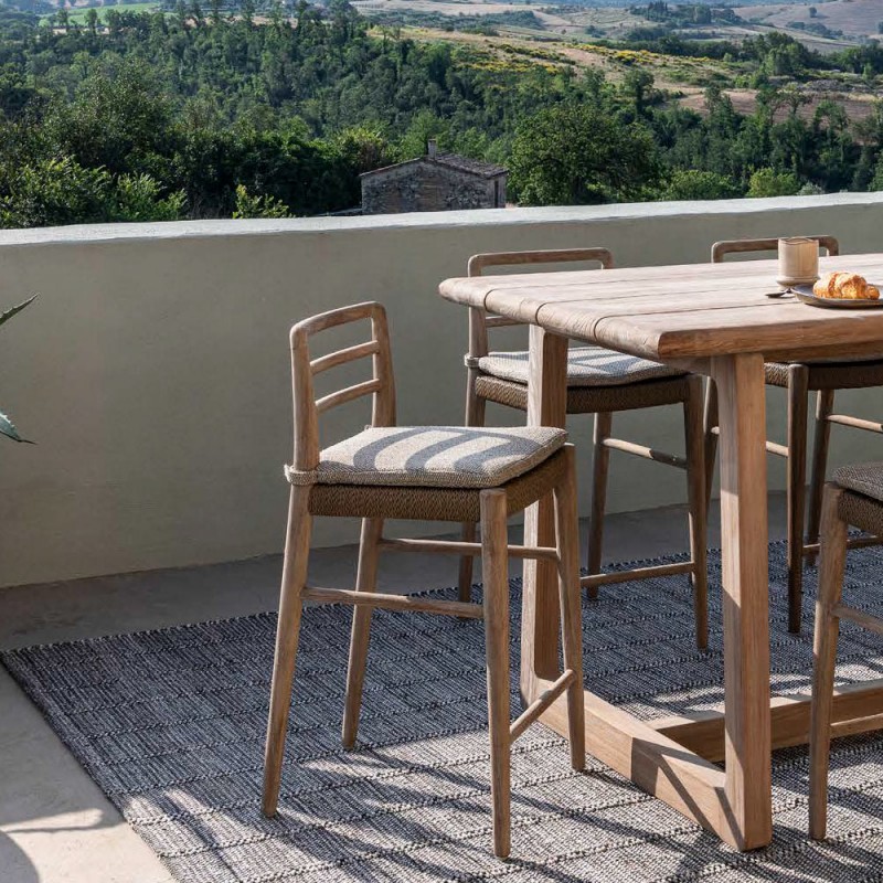 Chaise haute JADA en teck recyclé gris naturel avec coussin d’assise