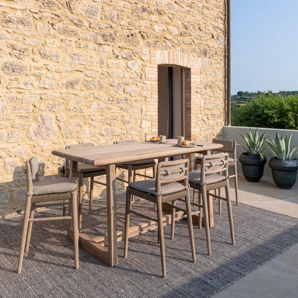 Table haute de jardin DELMON en teck recyclé gris naturel L180