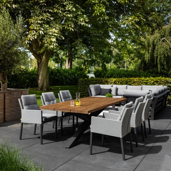 Ensemble Table de jardin TIMOR en teck/aluminium anthracite L230 et 6 chaises CARIBBEAN MISTGREY