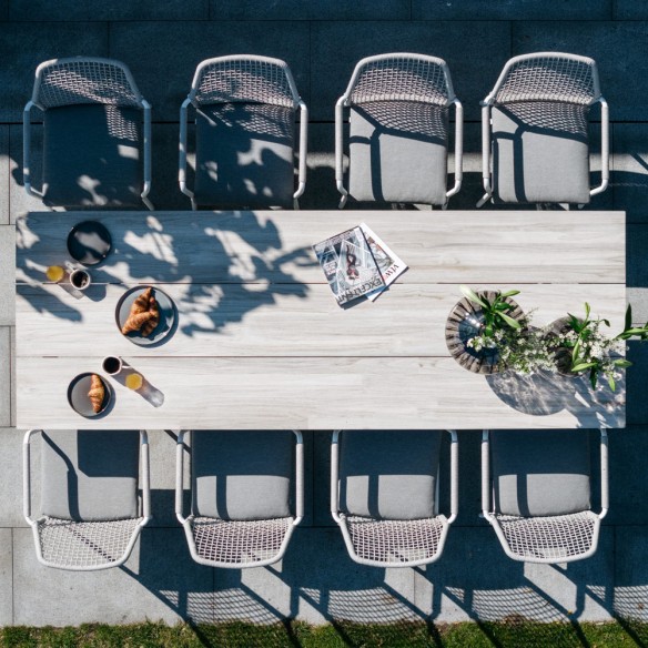 Outdoor Dining Set TIMOR table in Grey Teak/White Aluminum W280 and 8 VIENNA Grey Chairs