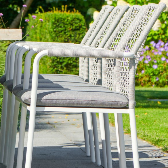 Outdoor Dining Set TIMOR table in Grey Teak/White Aluminum W280 and 8 VIENNA Grey Chairs