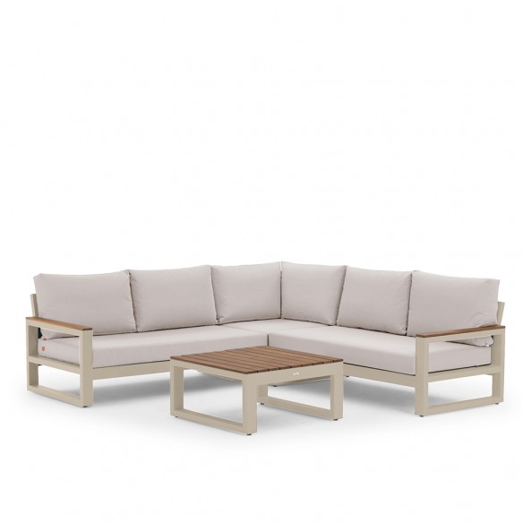 SOHO DUNE Lounge Set 5 Seater Aluminium Beige with Teak Armrests