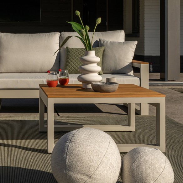 SOHO DUNE Lounge Set 5 Seater Aluminium Beige with Teak Armrests